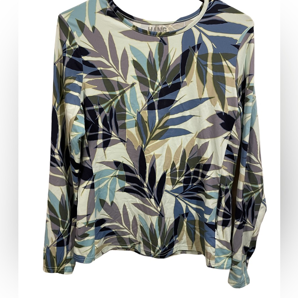 Hang Ten Palm Leaf Beach Swim Rash Guard Quick Dry UPF 50+ Protection Sun Tee